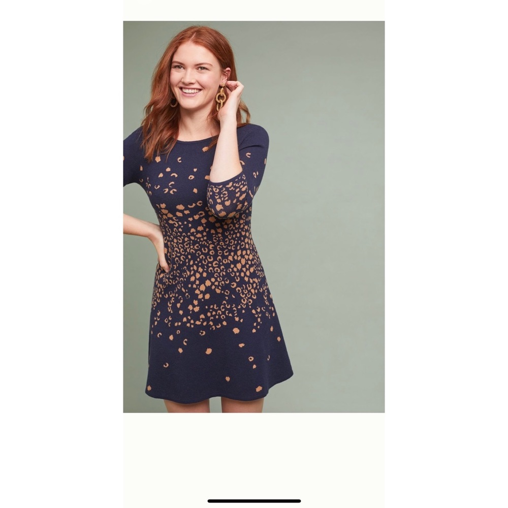 New Sexy Low Back Sweater Dress Blue Brown Cheetah Leopard Print M
